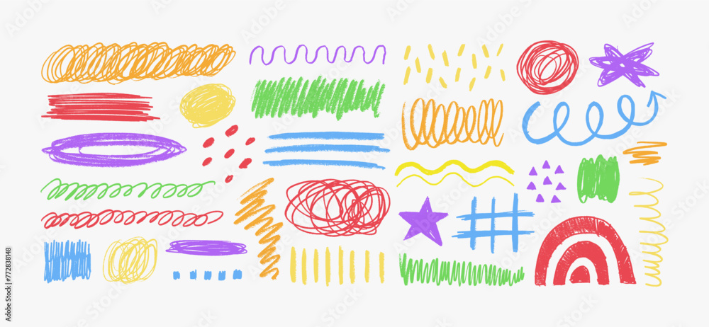 Colorful Crayon Pencil Scribble Textures and Shapes. Children's ...