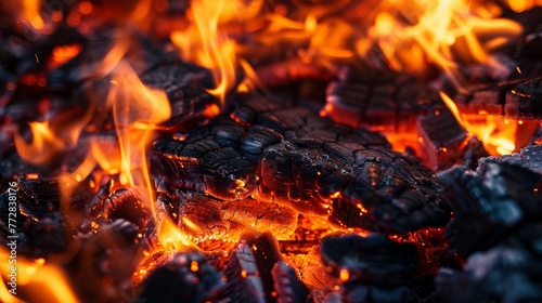 Glowing embers and flames in a barbecue