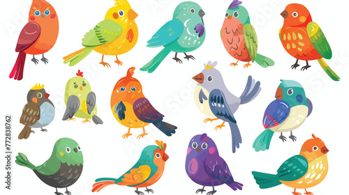 Cartoon happy birds collection set Flat vector isolated © RedFish
