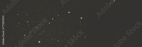 Gold glittering dust with stars on transparent backdrop