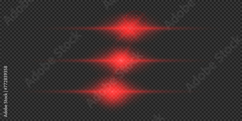 Set of red horizontal light effects of lens flares