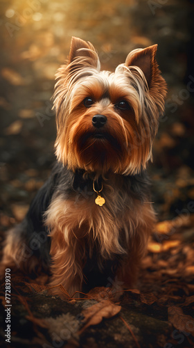 Yorkshire Terrier dog photography poster mobile phone vertical background © chujun