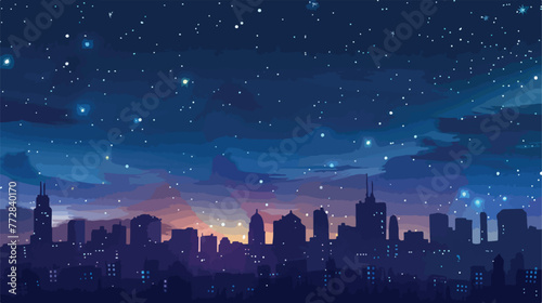  A city against a starlit sky. flat vector isolated on