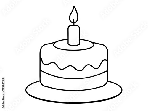 Continuous Single Line Drawing of Birthday Cake with Candles: Sweet Celebration Symbol in Simple Linear Style. Editable Stroke. Doodle Vector Illustration of Pastry Confectionery Icon Concep