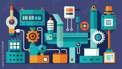 A detailed view of specialized machinery and tools used in microfactories designed for maximum efficiency and minimal waste in the production