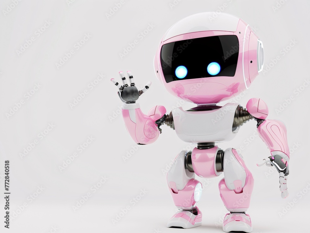 a pink and white robot with a white background