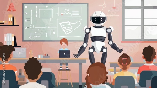 Robot Teaching Students in Classroom photo