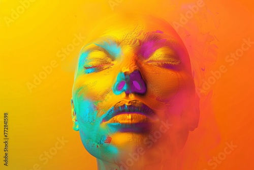 a woman with colorful makeup