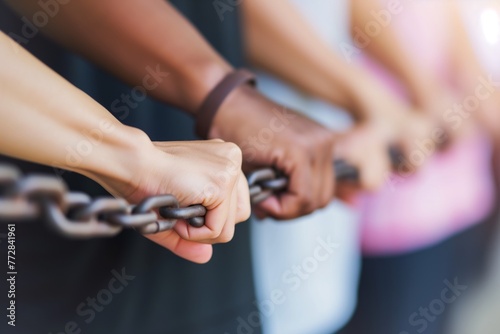 closeup of hands linking in solidarity chain