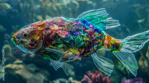Invent a material made from recycled plastics that replicates the iridescent scales of a fish.