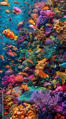 Vibrant coral reef with tropical fish