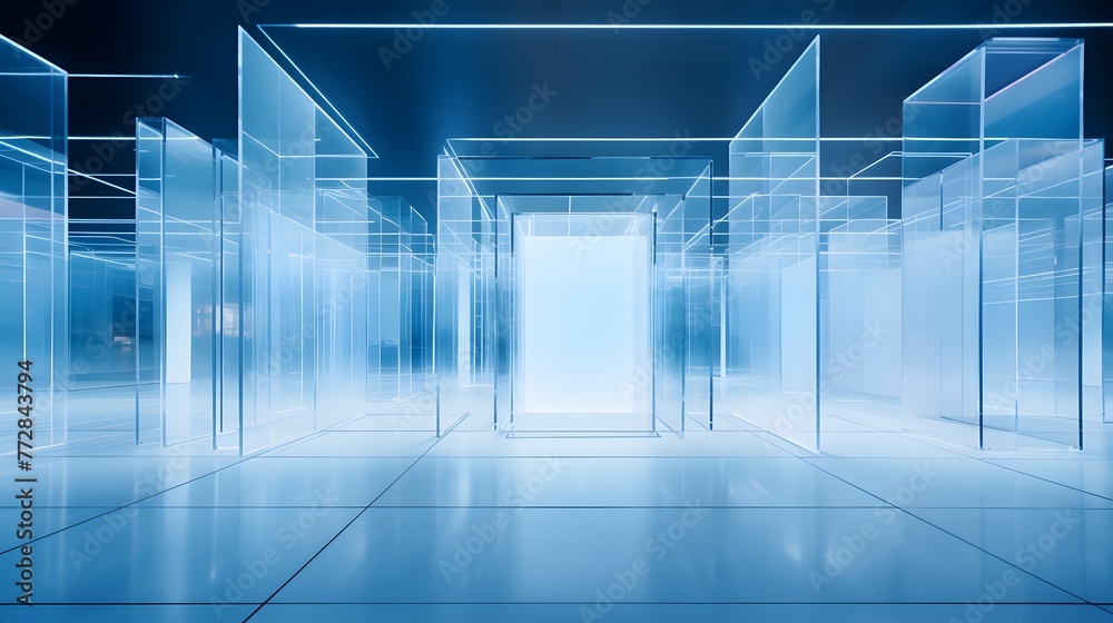 Abstract Design Background, Perspective structure with perfect symmetry, Opaque white pure glass curtain wall with blue light, grid work. For Design, Background, Cover, Poster, Banner, PPT, KV design, Abstract Design Background, Perspective structure with perfect symmetry, Opaque white pure glass curtain wall with blue light, grid work. For Design, Background, Cover, Poster, Banner, PPT, KV design,