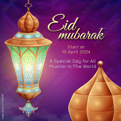 Eid mubarak islamic background with dome of mosque
