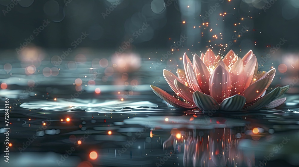A lotus flower reveals a digital core amidst a digital bloom, symbolizing innovation in nature-focused businesses.