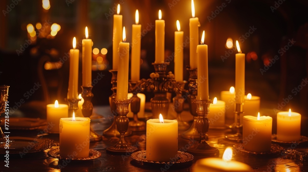 Elegant candlelit dinner table setting Elegant candlelit dinner table setting