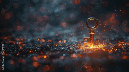 Clean graphic of a key unlocking a vault of hidden data treasures, on a data discovery background, concept for unlocking the value of data in specialized industries.