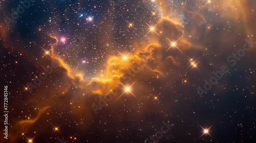 Starry cosmic dust  shining stars rays in space.