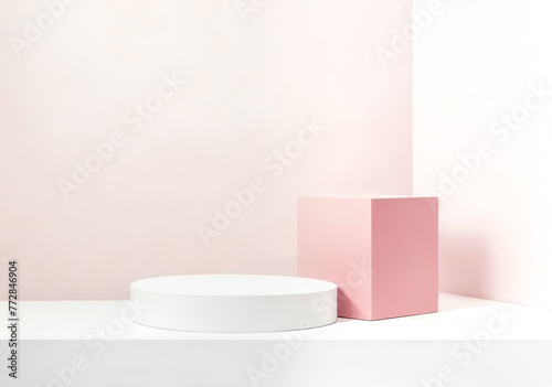 empty white and pink pedestal stage podium for product display presentation ai generated © XMind