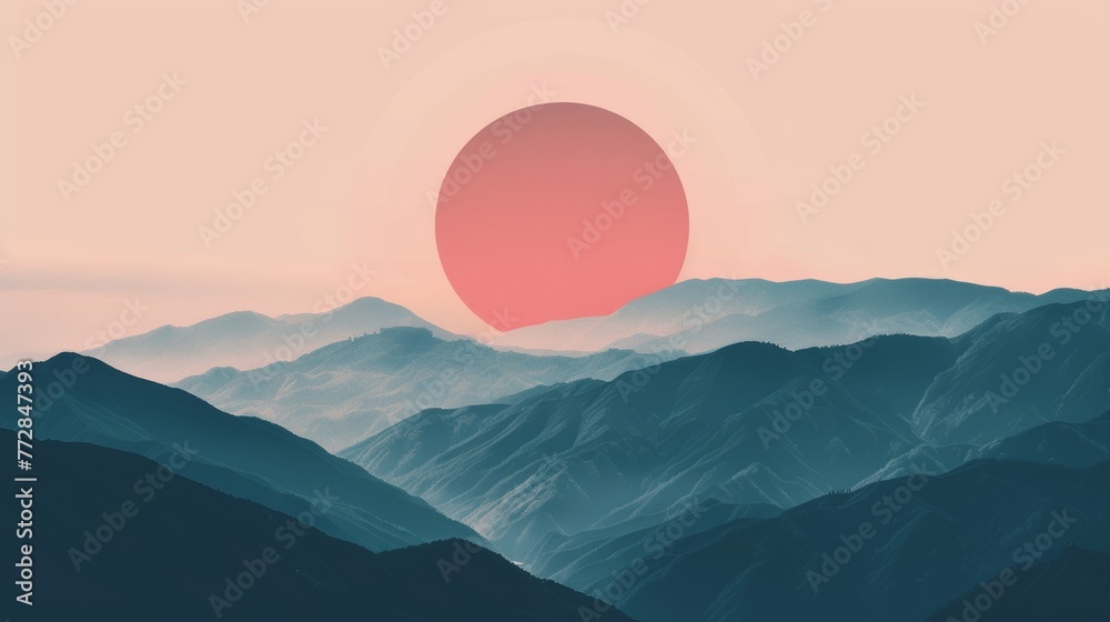 Fototapeta premium Stylized illustration of mountain landscape at sunset