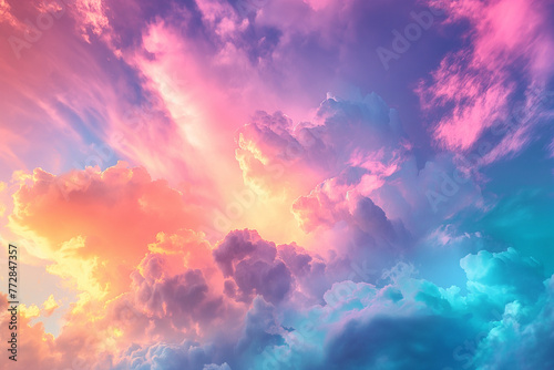 Dramatic sky with vibrant pink and blue clouds at sunset. Majestic nature backdrop for inspirational themes or graphic design elements ,generative ai photo