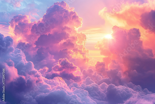 Dramatic sky with vibrant pink and blue clouds at sunset. Majestic nature backdrop for inspirational themes or graphic design elements ,generative ai