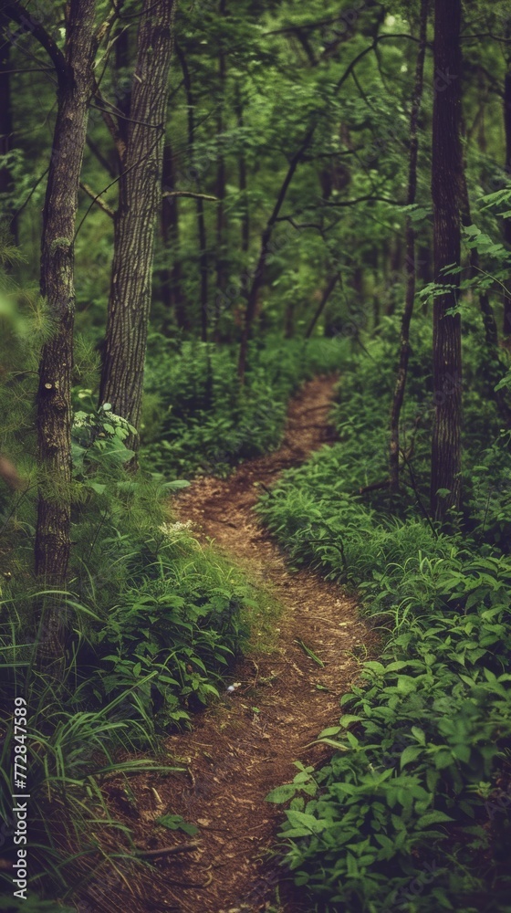 Narrow trail through a lush green forest Narrow trail through a lush green forest
