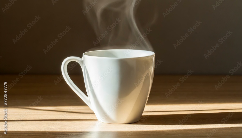 Obraz premium White cup of coffee with steam