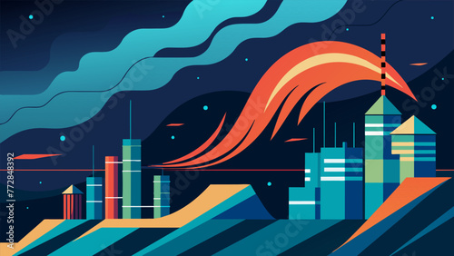 An abstract depiction of data waves pulsing and traveling at lightning speed capturing the speed and reliability of 5G technology in a factorys