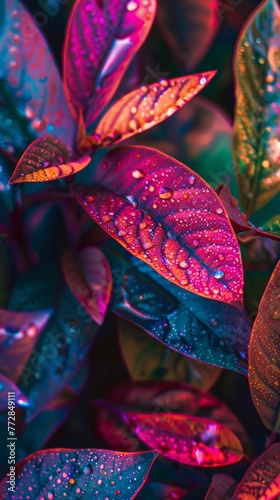 Vibrant leaves with water droplets
