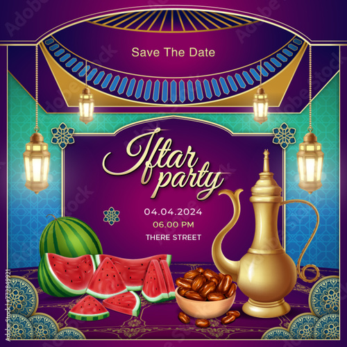 Iftar party celebration post design with watermelon illustration
