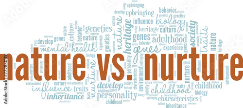 Nature vs. Nurture word cloud conceptual design isolated on white background.