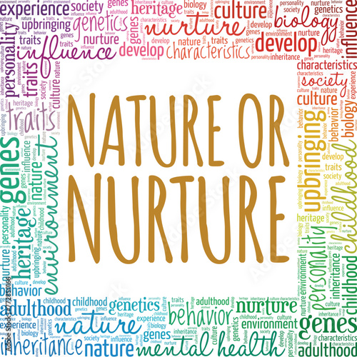 Nature or Nurture word cloud conceptual design isolated on white background.