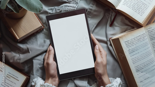 Obraz na płótnie Spark joy in readers with a range of blank label e-book reader skin mockups, ideal for showcasing custom artwork and literary themes w salonie