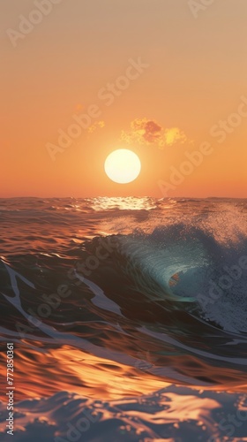 Sunset over the ocean with waves