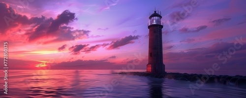Lighthouse at sunset with vibrant sky colors