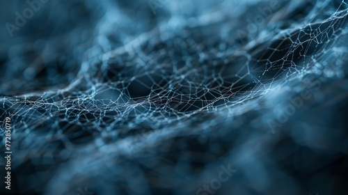A blue and white image of a web of lines. The lines are very thin and are spread out across the image. The image has a very abstract and modern feel to it