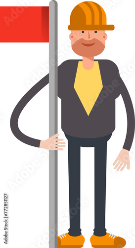 Engineer Character Holding Flag Pole 
