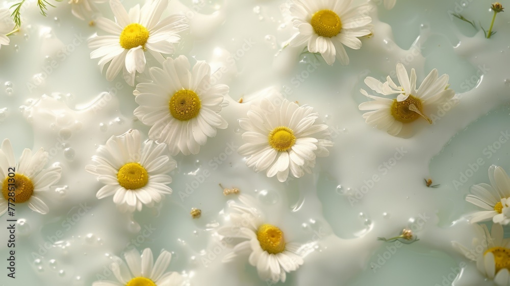 White daisies floating in water with soft light