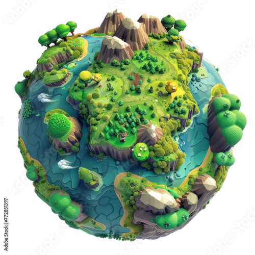 3d round planet of Zelda world, in the style of hyper-detailed illustrations on transparency background PNG
 photo