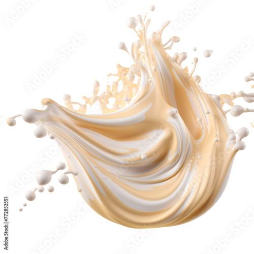 Cream Color milk splash isolated on white background. Generative AI  Vanilla   Splash  