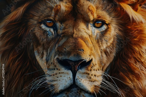 Realistic Oil Painting of a Majestic Lion Portrait with Detailed Fur Texture  Intense Eyes  Wildlife Art  Animal Illustration