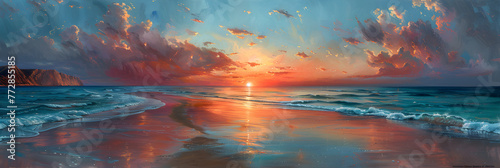 Sunset on the Beach, A tranquil sunset painting the sky in soft pastels © Baloch