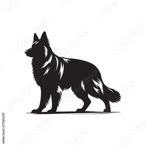 German Shepherd Silhouette: Majestic Canine Profile Design in Vector Illustration- German Shepherd black vector stock.