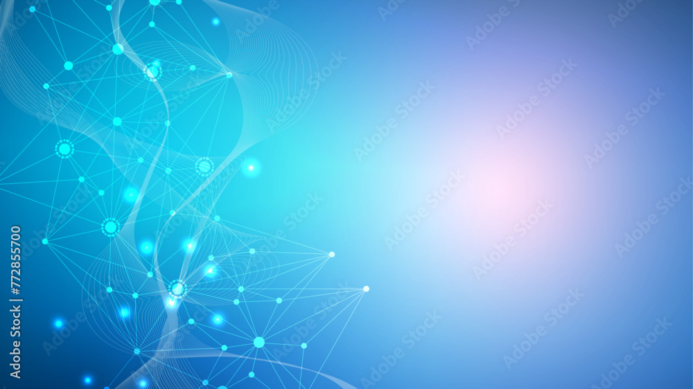Fototapeta premium Geometric abstract background with connected line and dots. Structure molecule and communication. Big Data Visualization. Medical, technology, science background. Vector illustration.