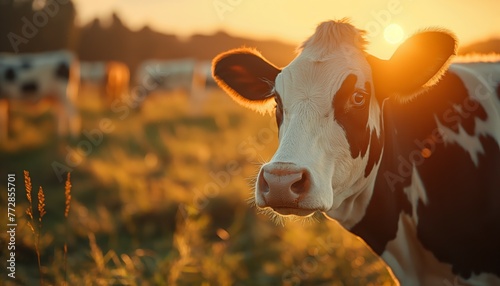 Cow portrait in golden sunset light