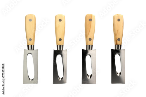 Set of Three Knives Aligned Together. On a White or Clear Surface PNG Transparent Background.. photo