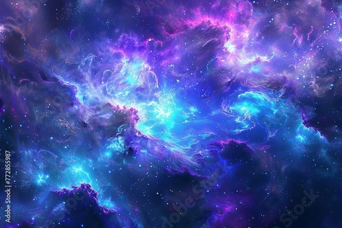 Mesmerizing blue and purple galaxy background, abstract digital art