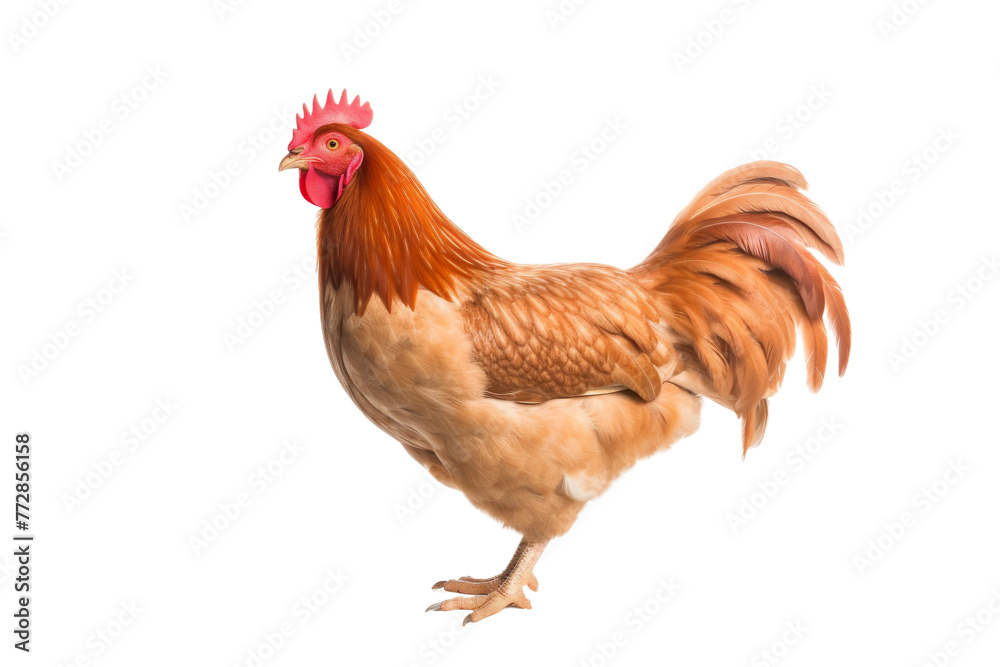 Brown and White Rooster Standing on White Ground. On a White or Clear Surface PNG Transparent Background..