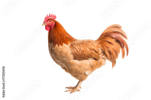 Brown and White Rooster Standing on White Ground. On a White or Clear Surface PNG Transparent Background..