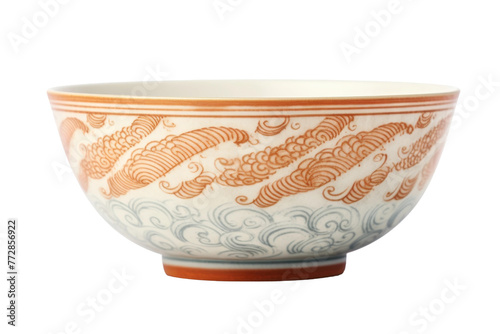 White and Orange Bowl on Table. On a White or Clear Surface PNG Transparent Background..